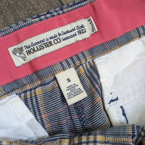 Hollister Blue yellow collegiate plaid wide leg cuffed casual pants EUC size 5 - Picture 5 of 6